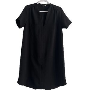 Lush Hailey Crepe Dress Shift V-Neck Short Sleeve Black Curved Hem Large